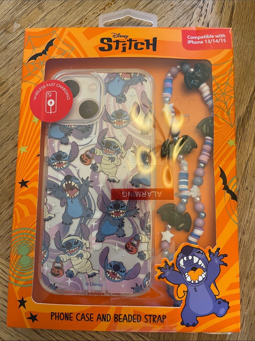 Disney Stitch Halloween Purple Graphic Phone Case with Beaded Strap